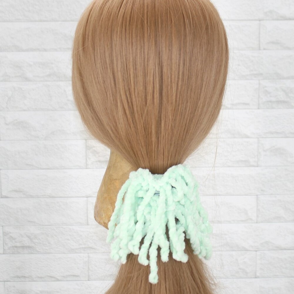 HAND CRAFTED Hair Scrunchie Crochet Chenille Velvet Oversized Pastel Green - Picture 4 of 15
